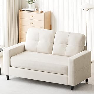 Advwin 2-Seater Sofa 132cm Love Seat Linen Fabric Small Loveseat Sofa Couch for Compact Small Space Beige