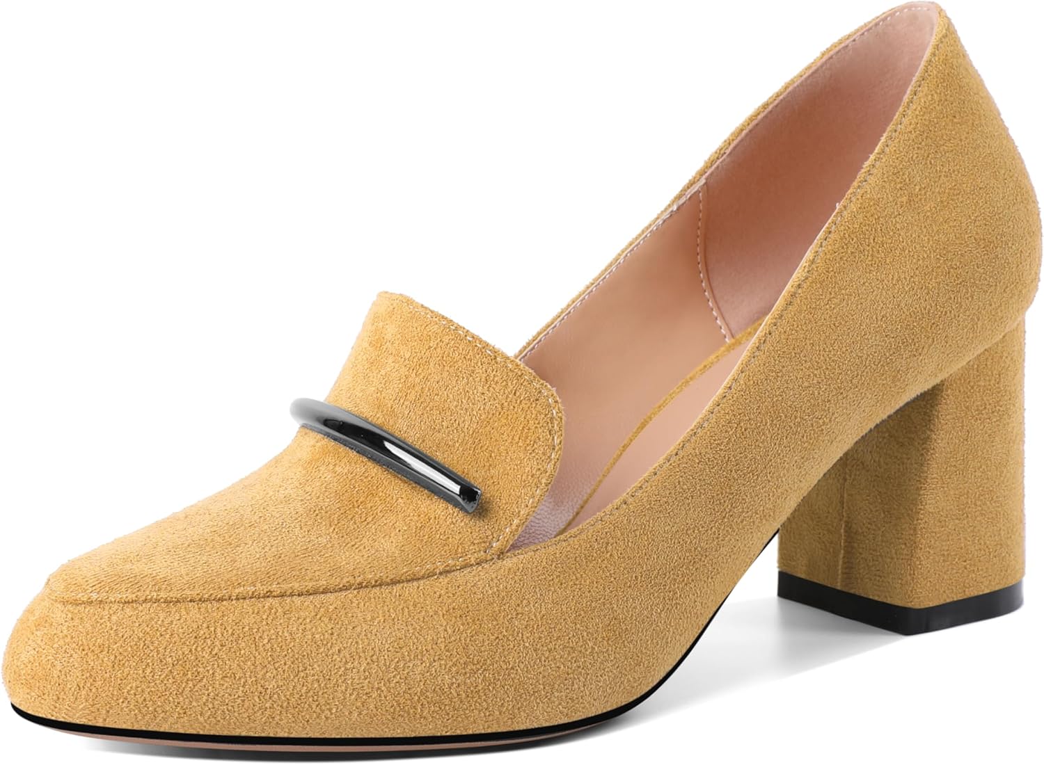 AUMOTED Heeled Loafers for Women Block Heel Loafers Comfortable Round Toe Chunky Pumps Women Work Low Heels Office Shoes 2.5 Inch