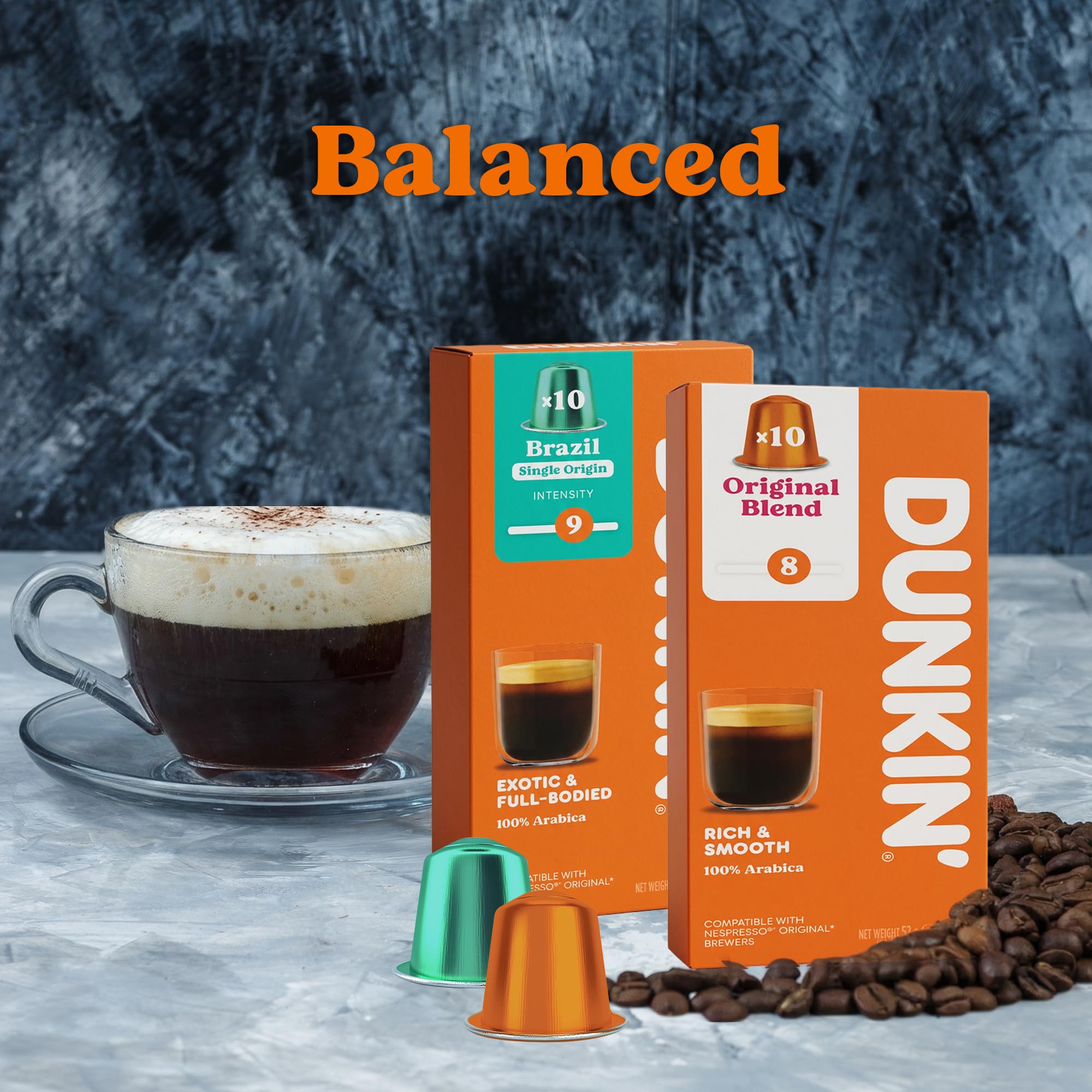 Cápsulas de café Premium Dunkin' Donuts – 80 cápsulas, caja variedad con 8 sabores para descubrir, 100% arábica, compatible con máquinas Nespresso, Rica y Aromática, idea de regalo