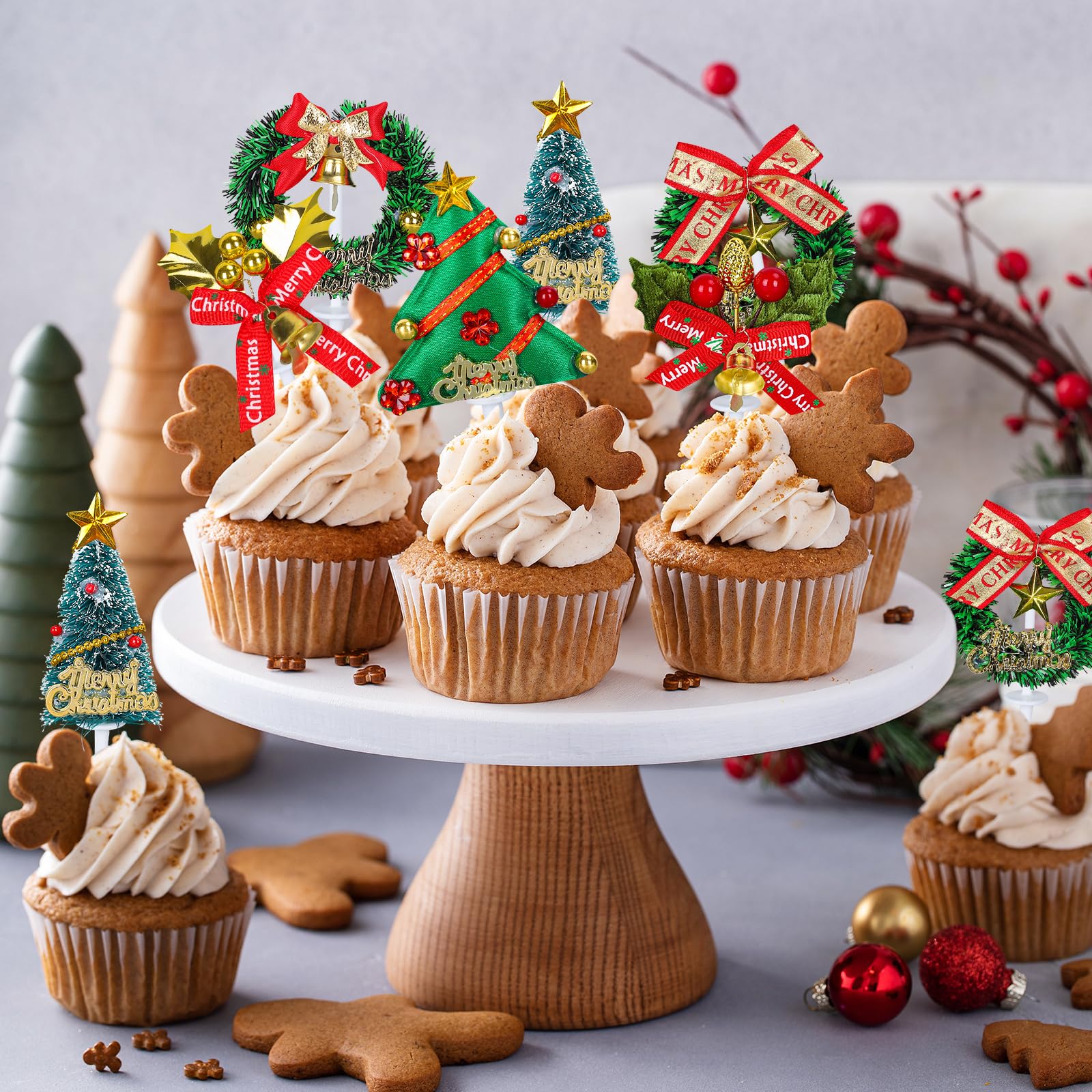 Cime D’Arbre à Bonbons Pastel – Décoration Gourmande Et Mignonne Pour Sapin De Noël, Topper Cupcake Coloré En Velours