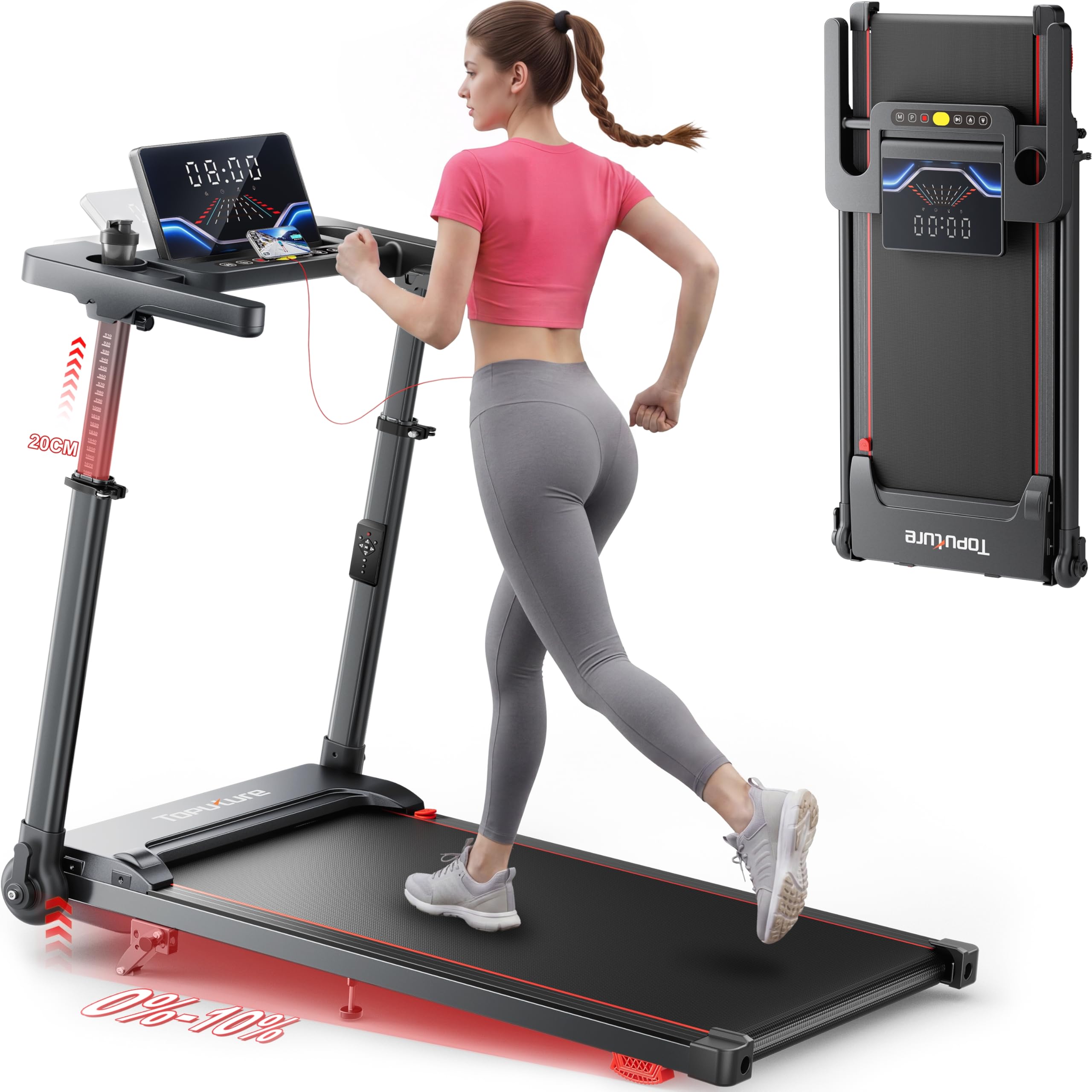 Laufband für Zuhause 12km/h, 6 IN 1 Elektrisches Laufband mit 10% Steigung, 1080MM Einziehbares Steigrohr, Controllo App, 360° Tablet Holder, 2.5HP Leiser Motor, LED Anzeige