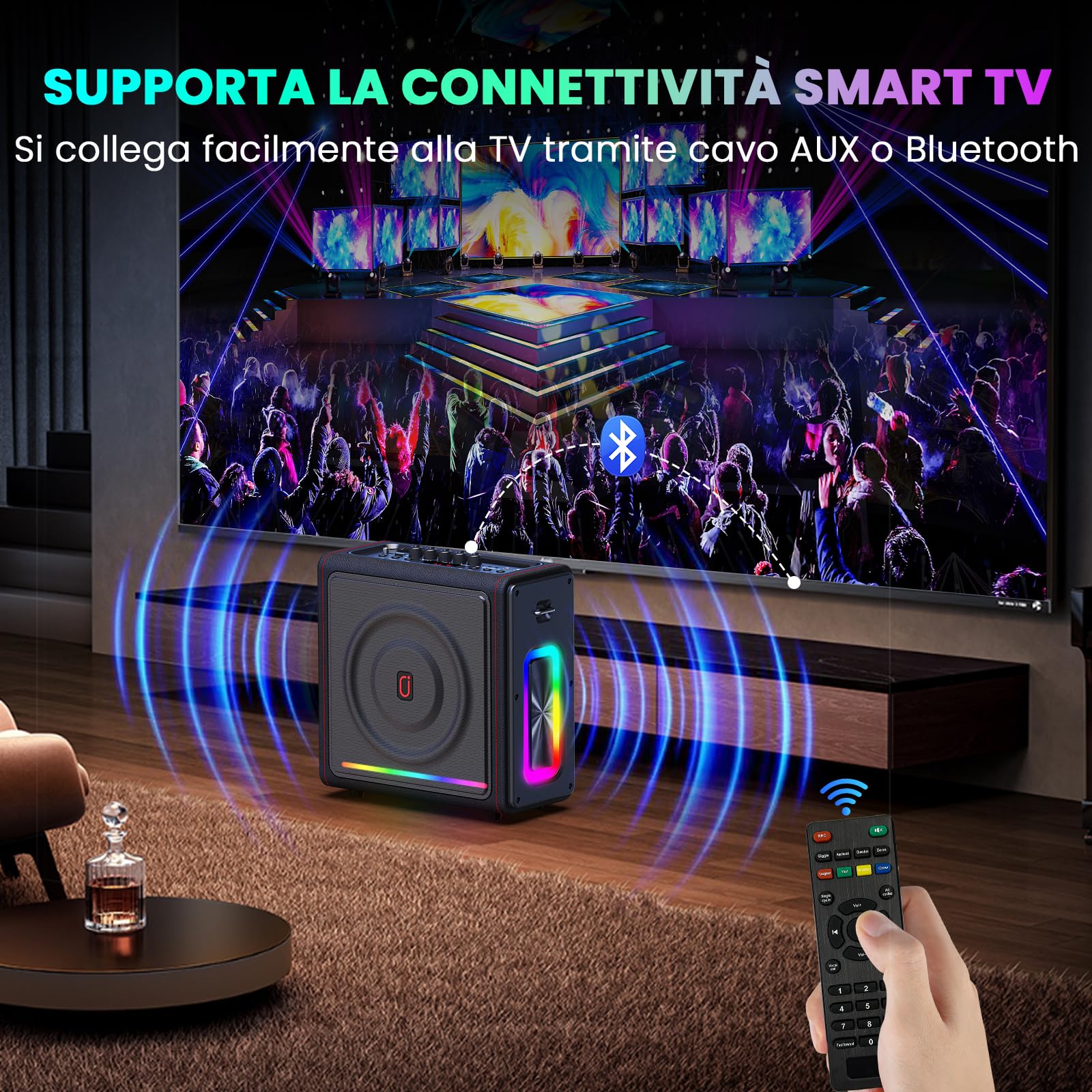 HWWR Karaoke con 2 Microfono Wireless Kit con LED, 300W Cassa Bluetooth 5.3, 36 ore, Sistema PA per Adulti Bambini Supporto TF/USB/FM/Registrazione/AUX/TWS, Canta Tu Karaoke 2026