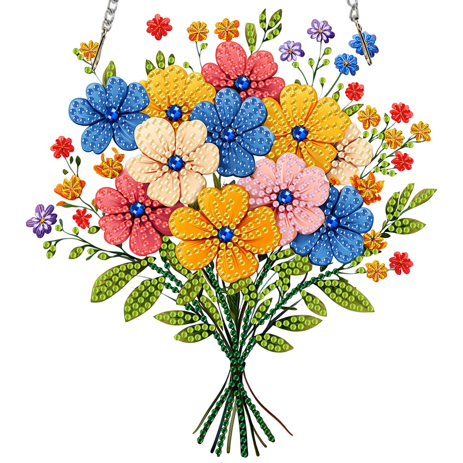 MISCER Flowers Hanging Diamond Art Painting Kits for Adults Double Sided, Acrylic Special Shape Wreath Crystal Diamond Gem Art Painting for Window Garden Home Wall Decor