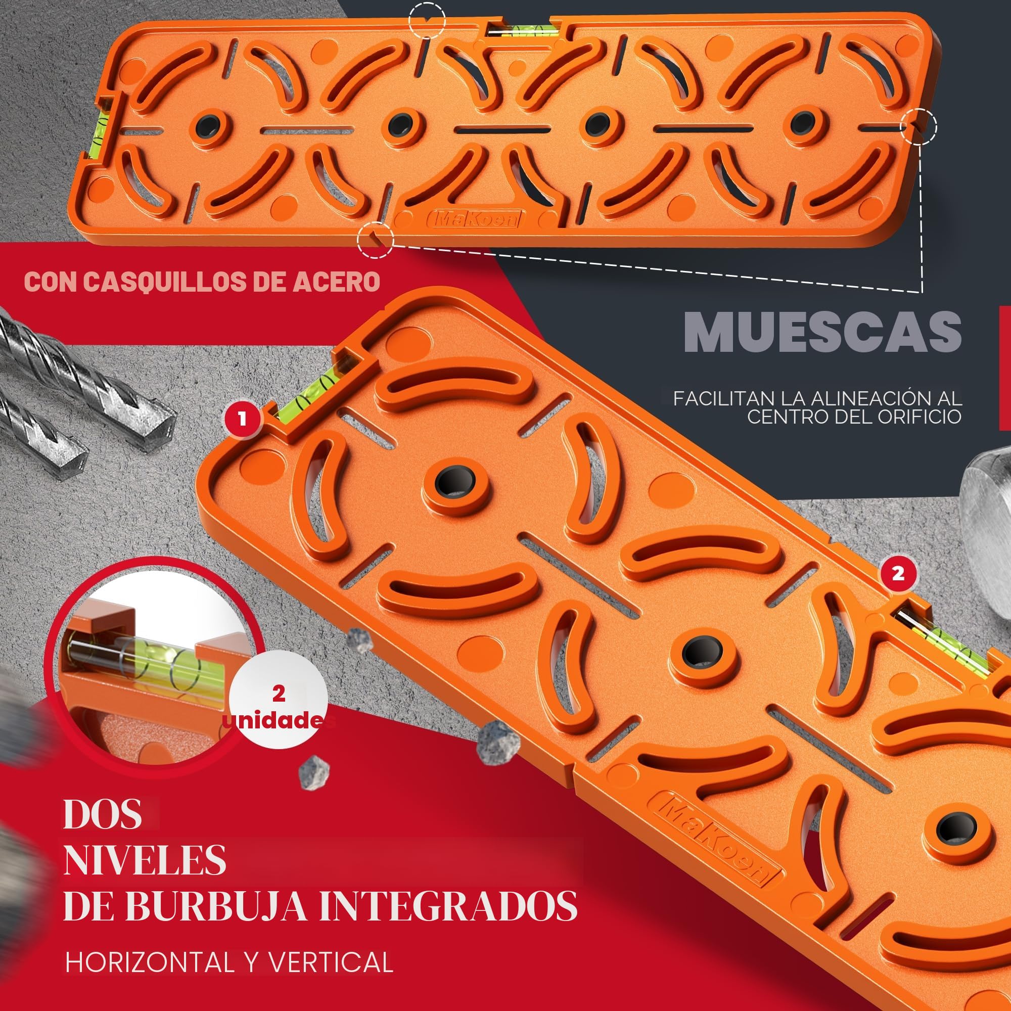 Plantilla de perforación para enchufe, caja de interruptor, caja de pared hueca, 71 mm de distancia, nivel de burbuja para instalación eléctrica en materia prima y paneles de yeso, MaKoen
