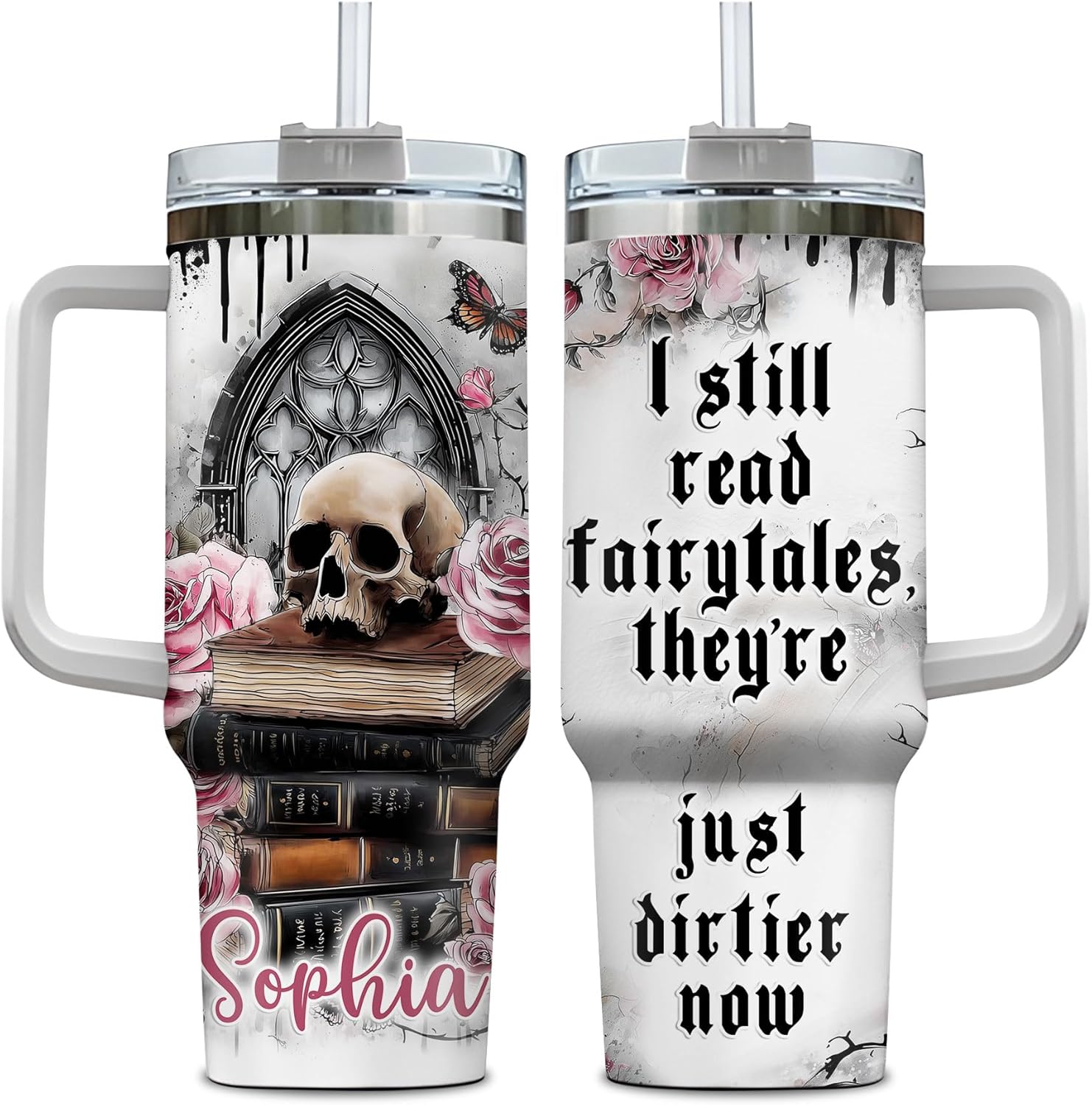 Hyturtle Personalized Book 40oz Tumbler with Handle and Straw Gifts for Book Lover, Gothic Fantasy Books Gifts for Women, Birthday Christmas Gift for Readers, Custom Name Stainless Steel Travel Cup