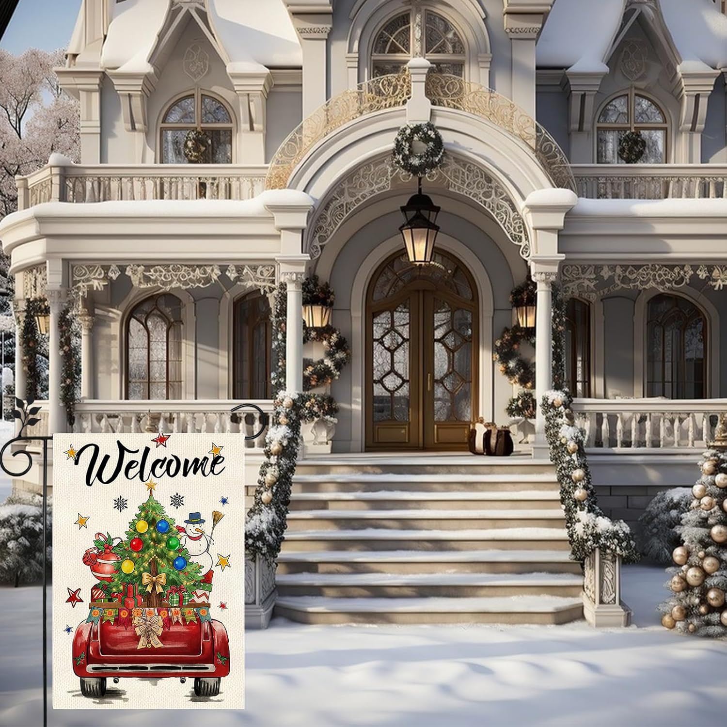 Winter Christmas Garden Flag, Red Truck with Holiday Elements, 12x18 Inches, Double Sided, Burlap, Weather & Fade Resistant - Image 6