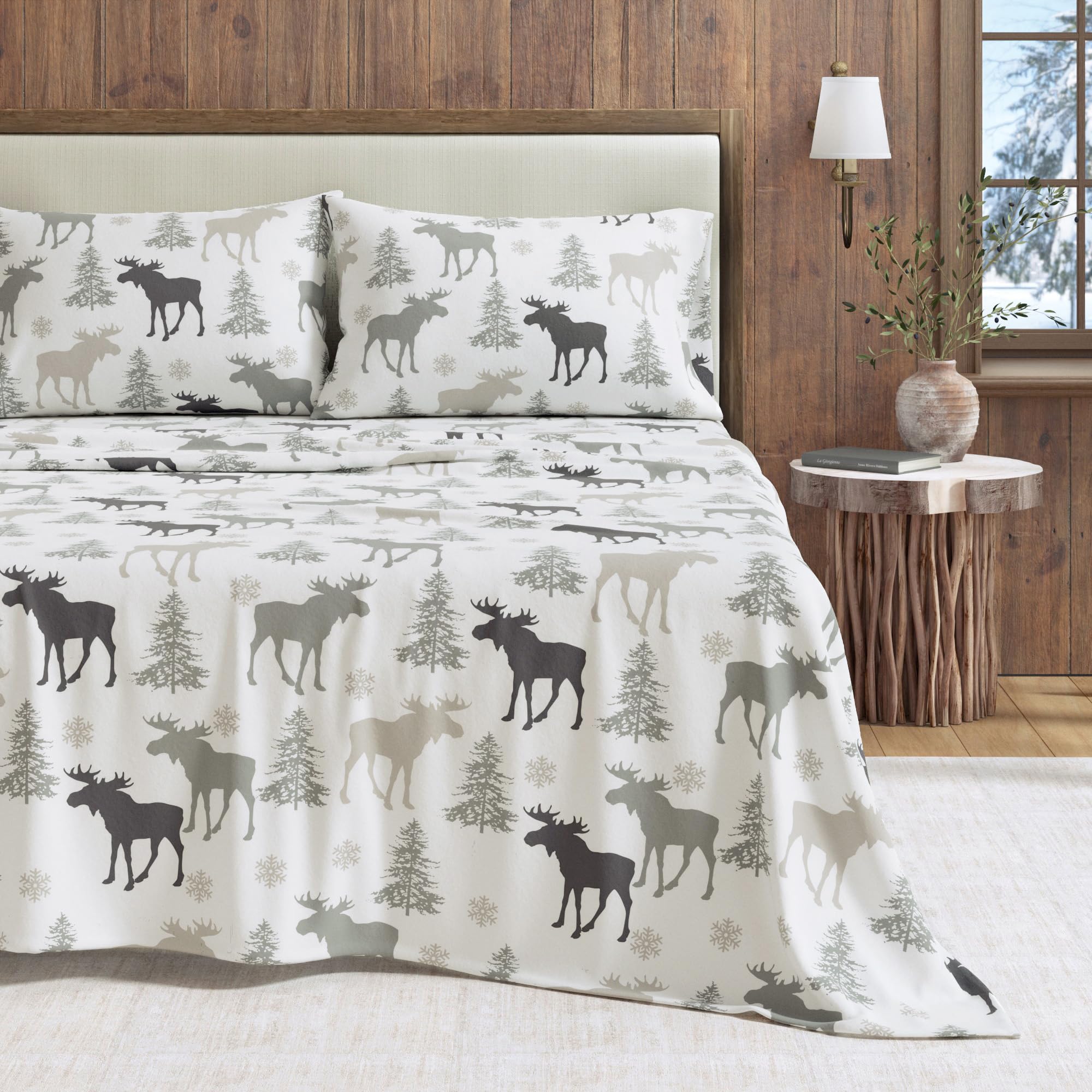 Great Bay Home Flannel Sheet Set Full Size - 100% Turkish Cotton, Double-Brushed, Printed Bed Sheets - Ultra-Soft, Cozy, 4-Piece Bedding Set (Moose) โ image 1