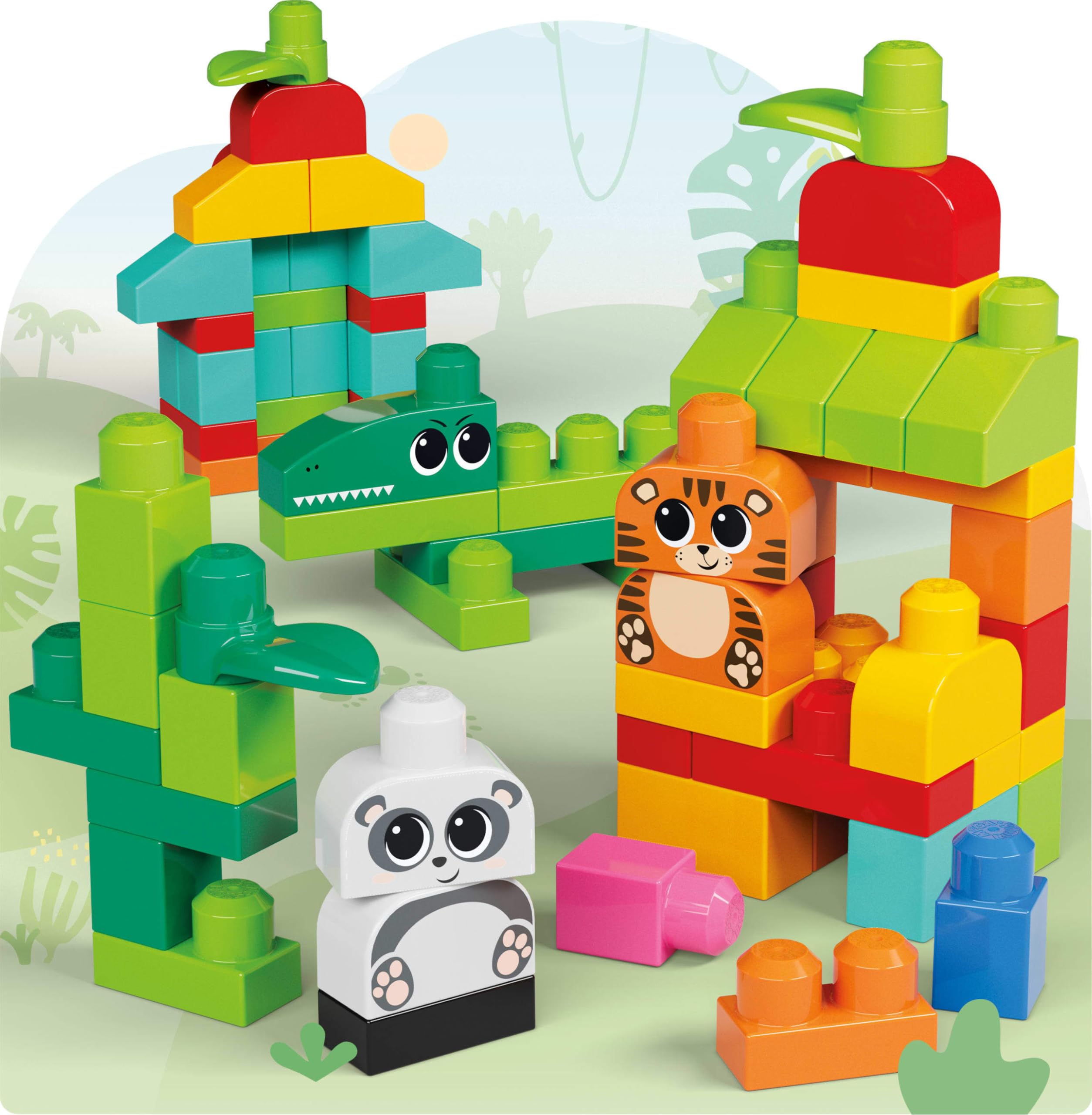 MEGA BLOKS Fisher-Price Klocki zwierzątka Zestaw klocków (250 elementów) oraz 1 torba wielokrotnego użytku, zabawka dla dzieci od 1 roku życia, JCF93
