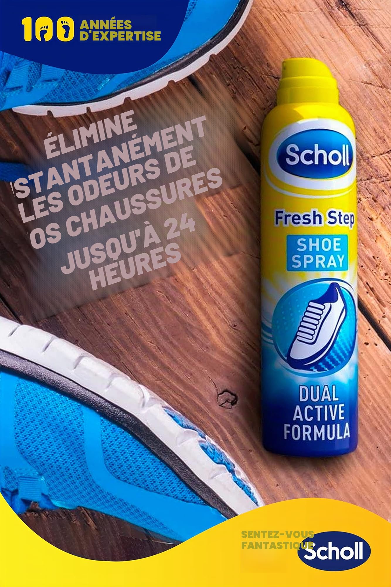 Scholl Fresh Step Lot de 4 sprays anti-odeurs pour chaussures jusqu'à 24 heures de fraîcheur 150 ml