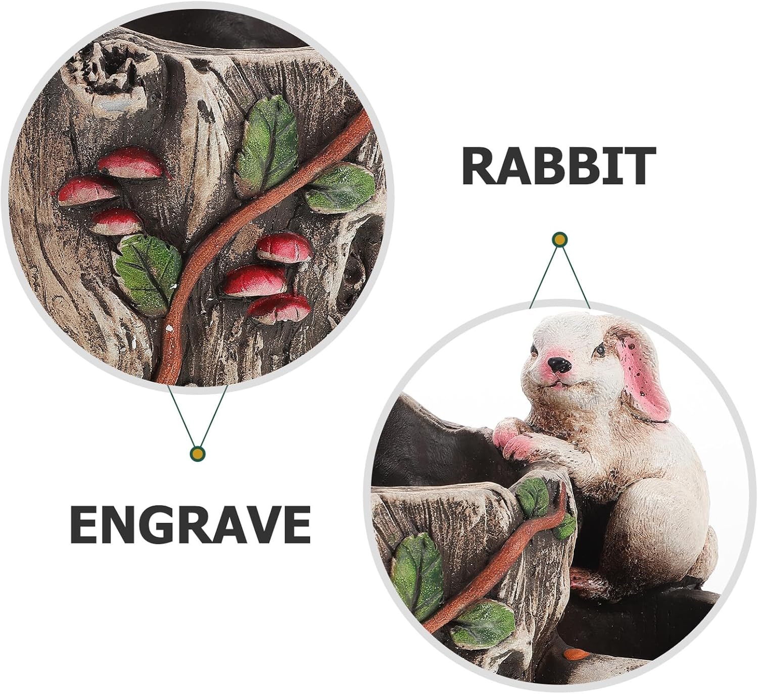 Uonlytech Vintage Cement Succulent Planter Pot Double Opening Decorative Flowerpot for Indoor Outdoor Small Plants, Rustic Cartoon Rabbit Design Patio Garden Pot