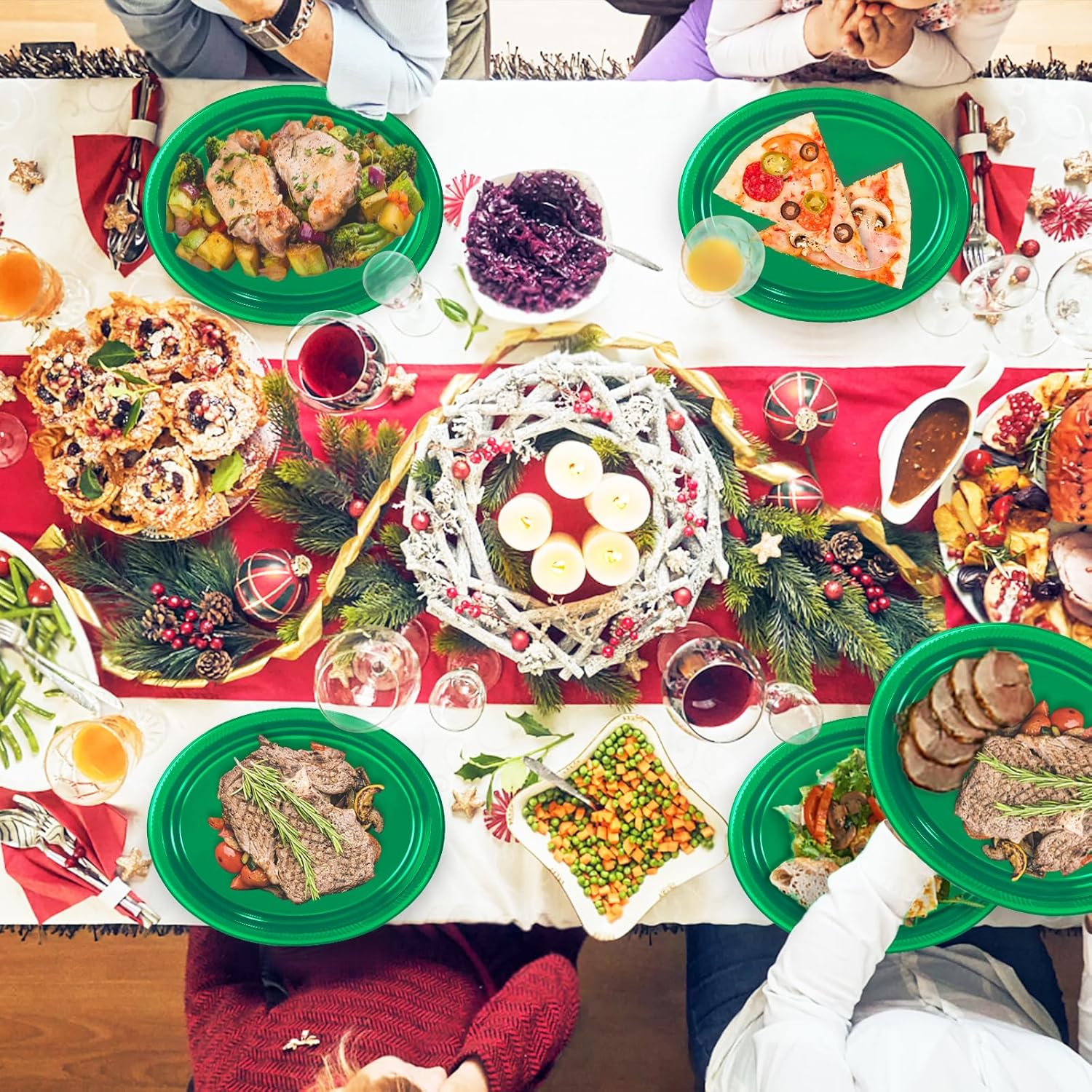 50 Count Green Plastic Plates Disposable 12" x 10" Plastic Dinner Plates - Green Party Plates for Family Gathering, Baby Shower, Birthday, Picnic, Christmas - Image 6