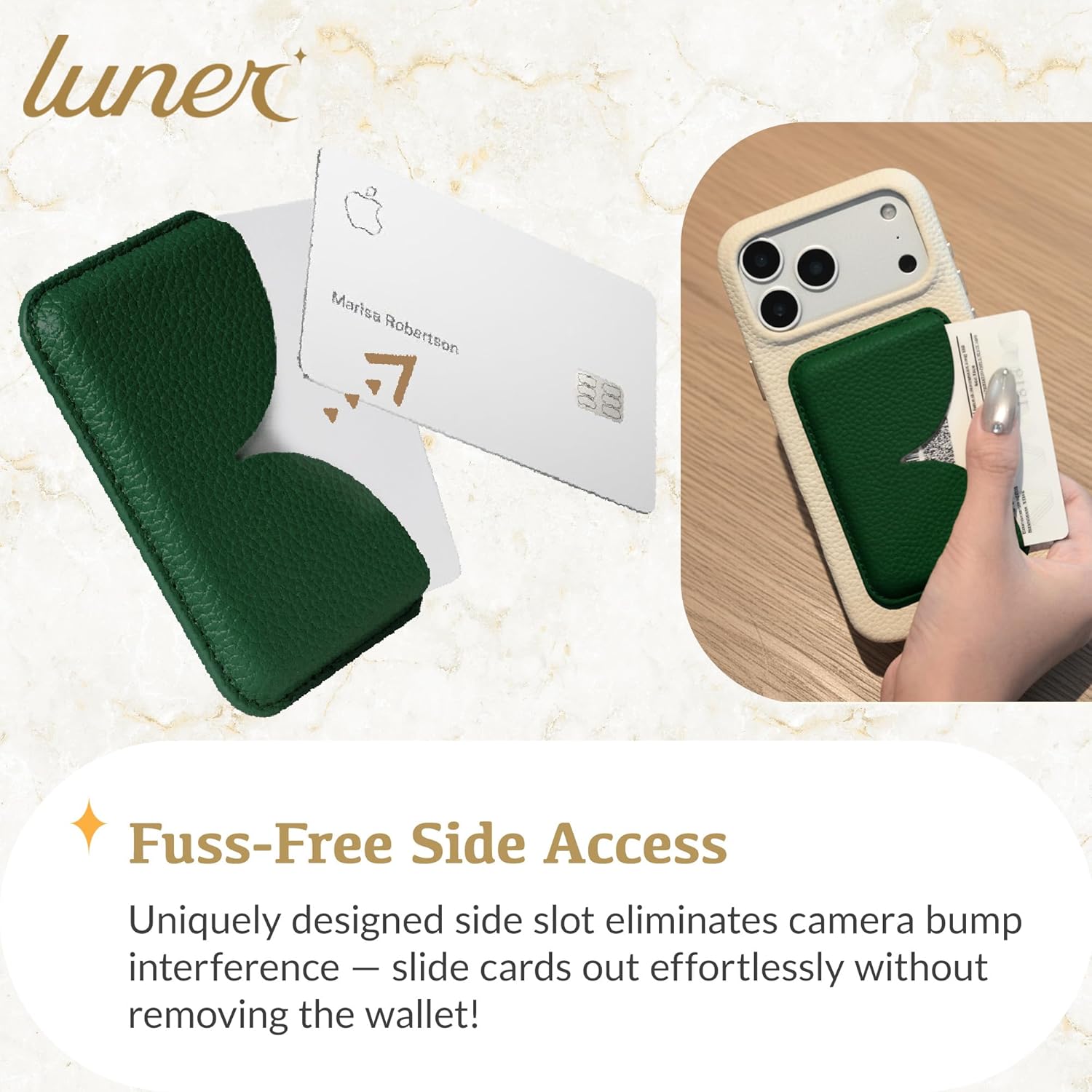 Luner - Eco Leather Magnetic Side-Access Card Wallet Compatible with Magsafe - [for iPhone 16, 15, 14, 13, 12 series] - [Holds 2 cards] - Leafy Green - Image 3