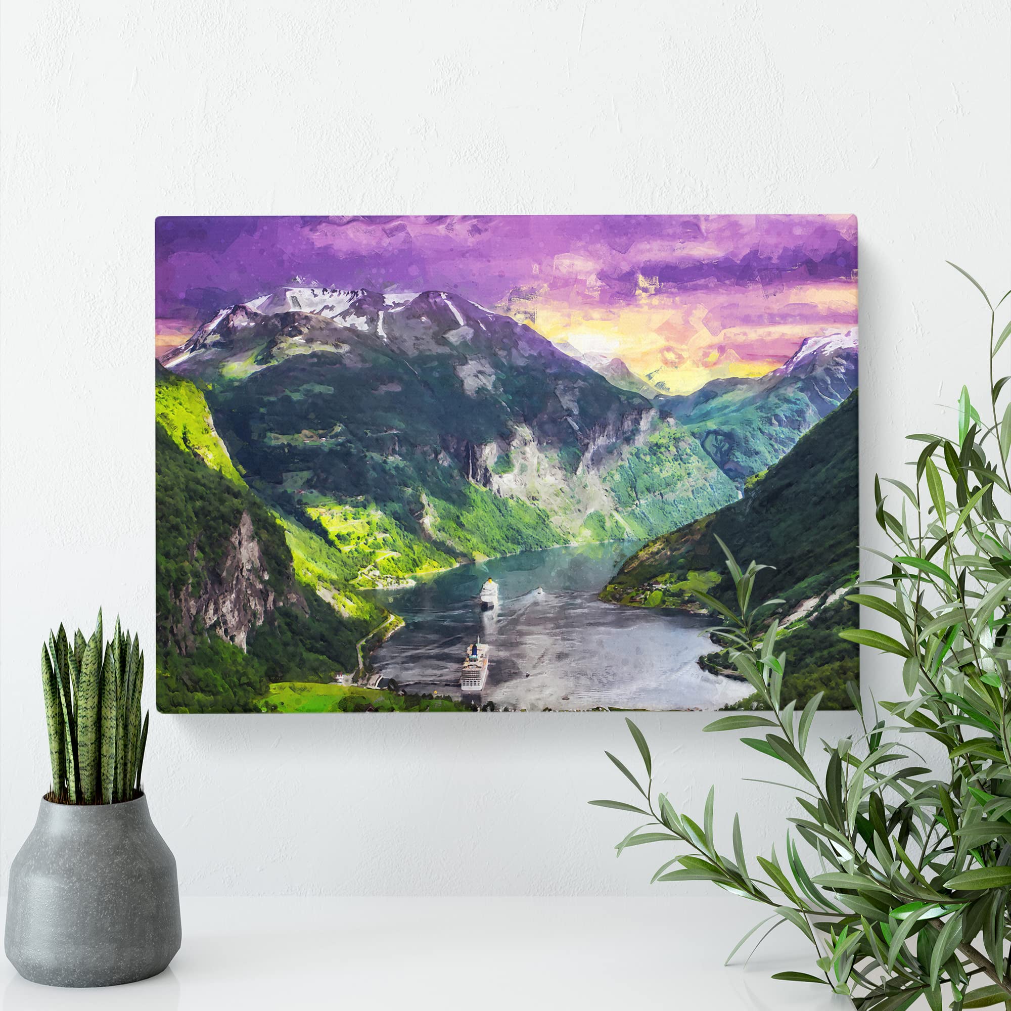 Cruise Ships Passing By Norway Canvas Print, Mixed, 25L x 50W cm - Image 2