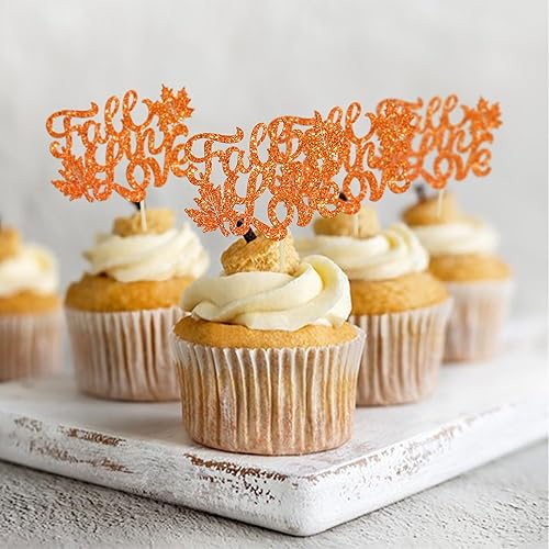Miniatura 4 de Gyufise 24 piezas de decoración para cupcakes con purpurina naranja con purpurina para otoño, despedida de soltera, decoración de cupcakes de boda,