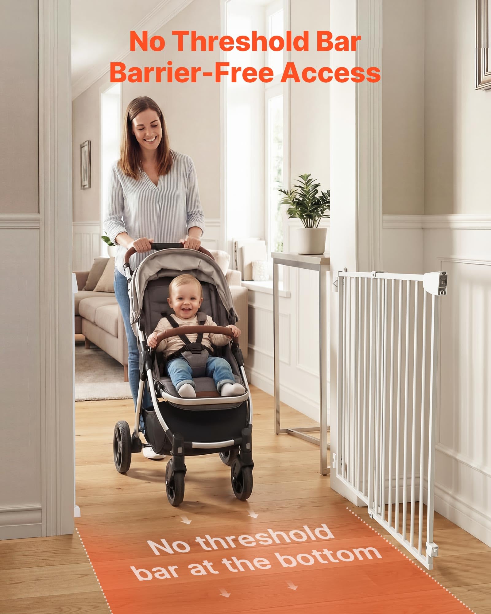 VEVOR Barrera de Seguridad para Niños, Alto de 760 mm, Ajustable de 778-1210 mm, Valla de Seguridad para Mascotas, Cierre Automático Apertura 180° Bloqueo Doble, Kit de Instalación, para Escaleras