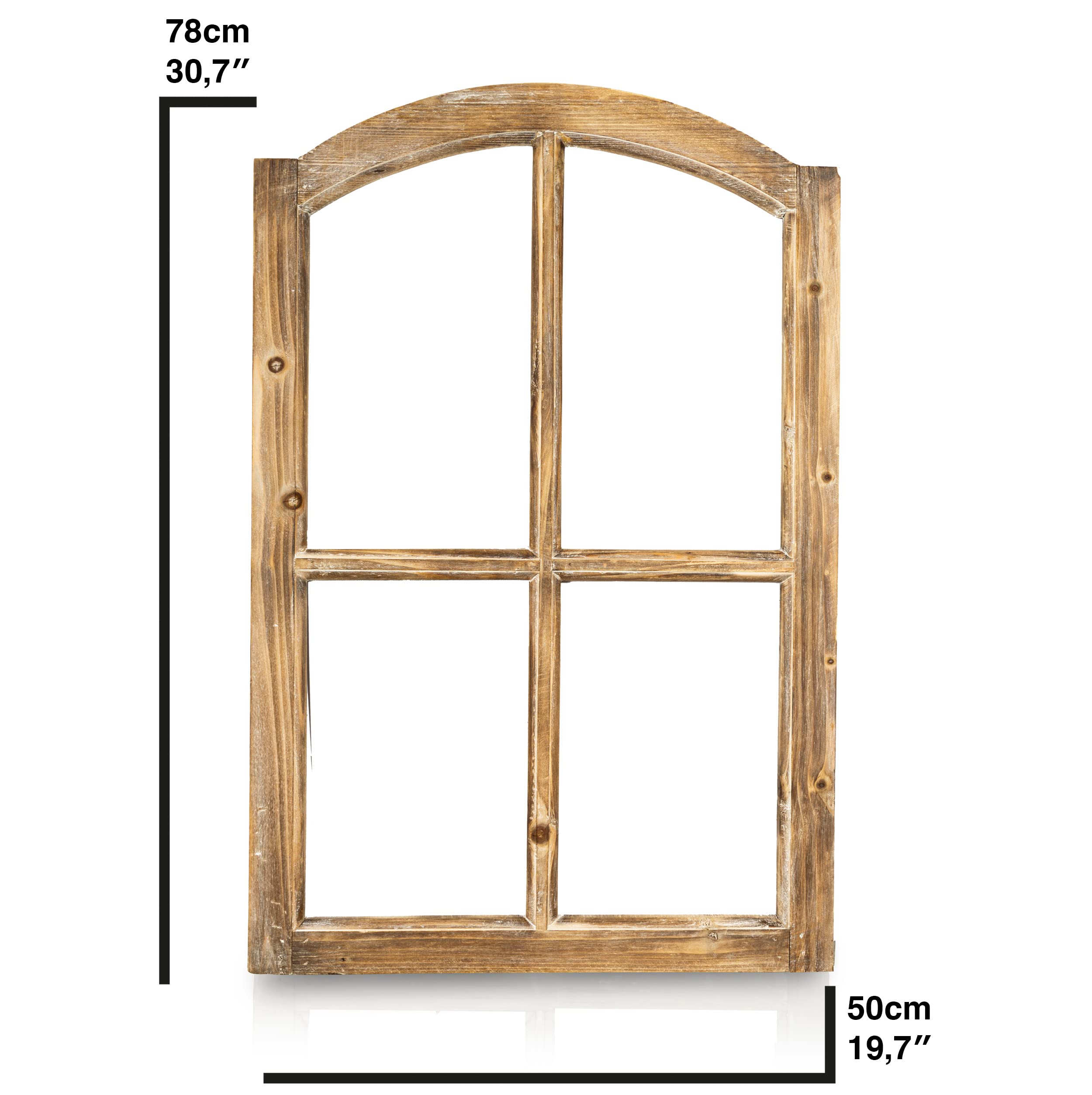 Vintage Stallfenster Landhausstil - Deko Fenster mit Halbbogen aus Holz ohne Scheiben - Wand Deko Holz - Holzfenster