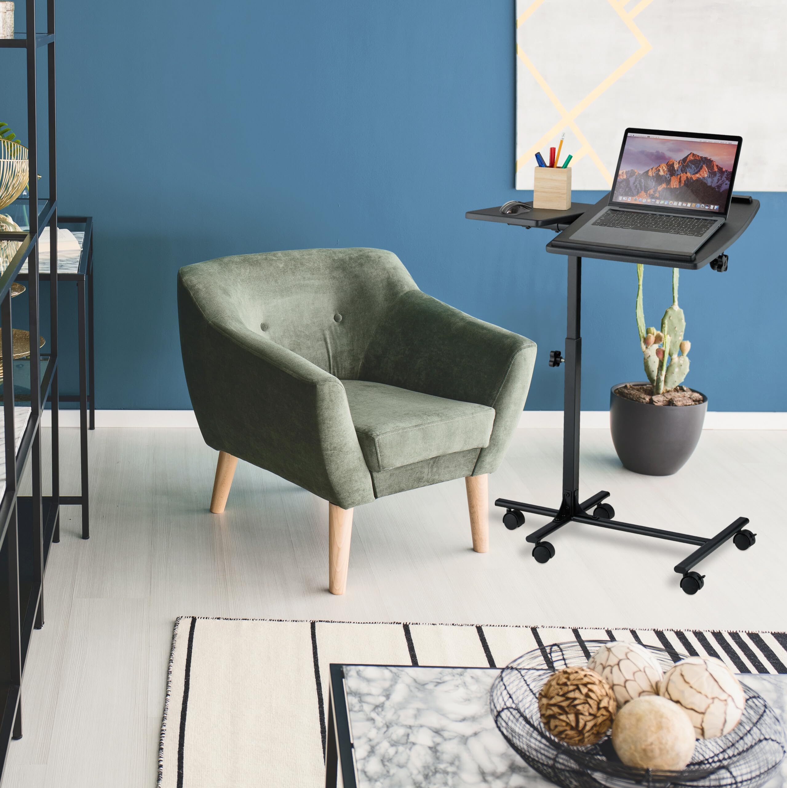 Relaxdays Mesa de Portátil para Cama, Altura Ajustable, con Ruedas, Tablero Inclinable, 65–85 x 61 x 40 cm, Negro