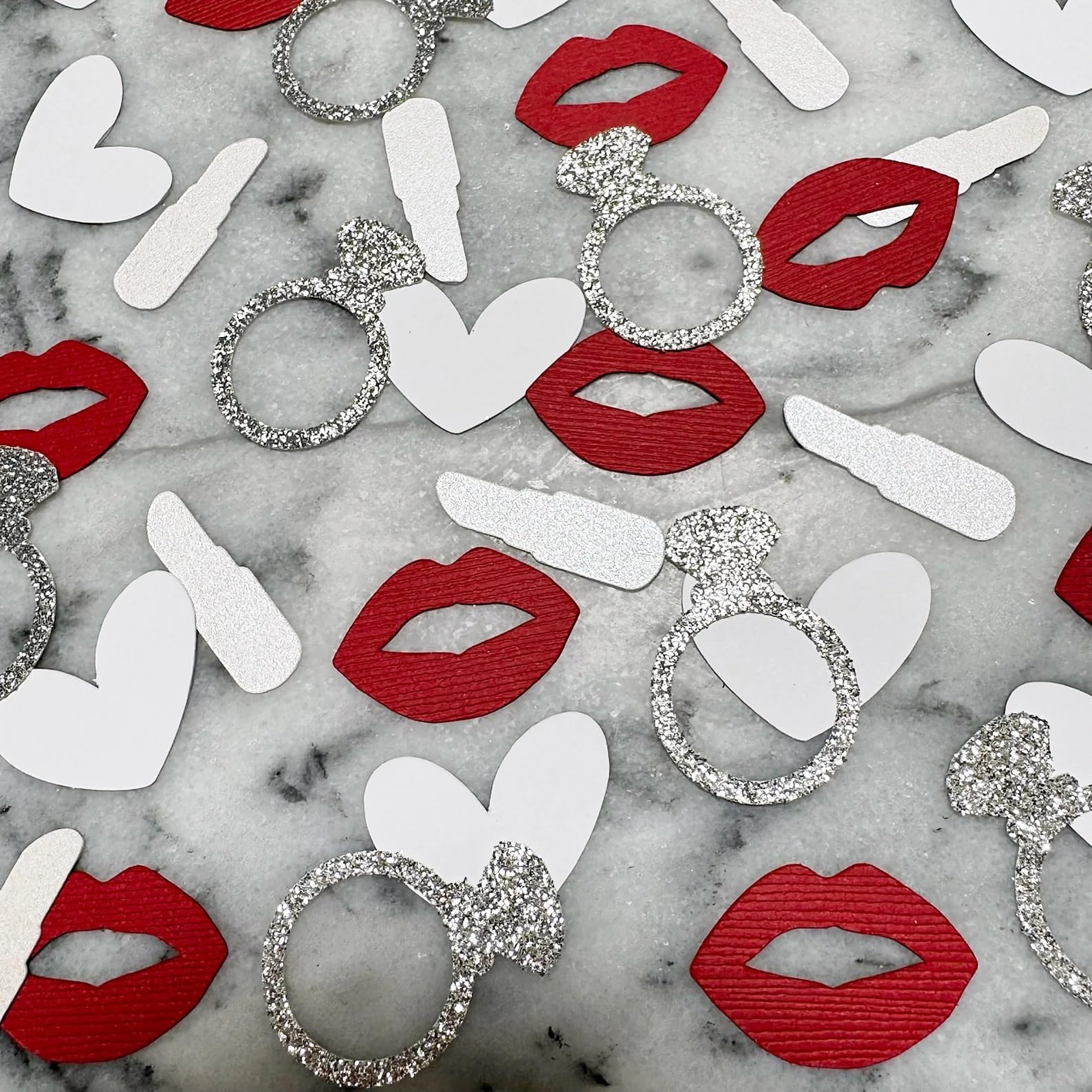 100PCS Kiss the Miss Goodbye Confetti -Diamond Lipstick Heart Lip Confetti for Bridal Shower, Engagement Wedding Party Supplies, Miss to Mrs, Hen