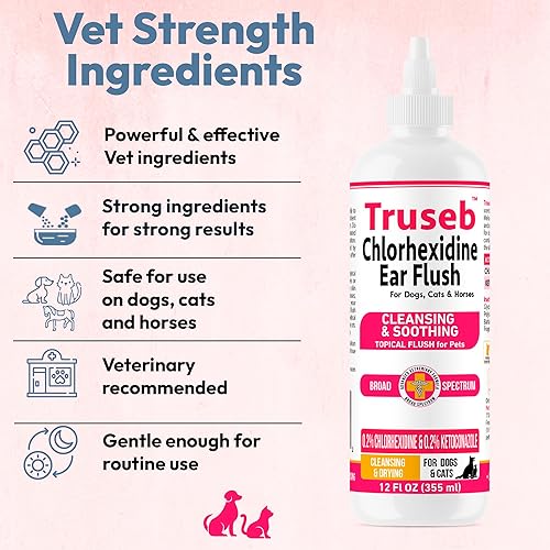 Miniatura 7 de Truseb Advanced - Jabón tópico de orejas para perros con ketoconazol y clorhexidina para perros, gatos y caballos, con aloe, 12 onzas, fabricado en