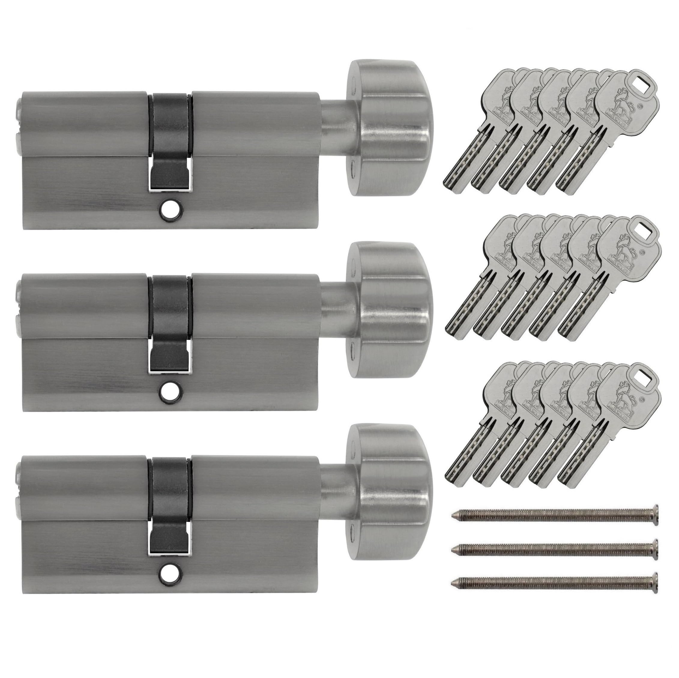 3 x Serrures à cylindre avec bouton KS 80 mm à fermeture simultanée et 15 clés (40 x 40)