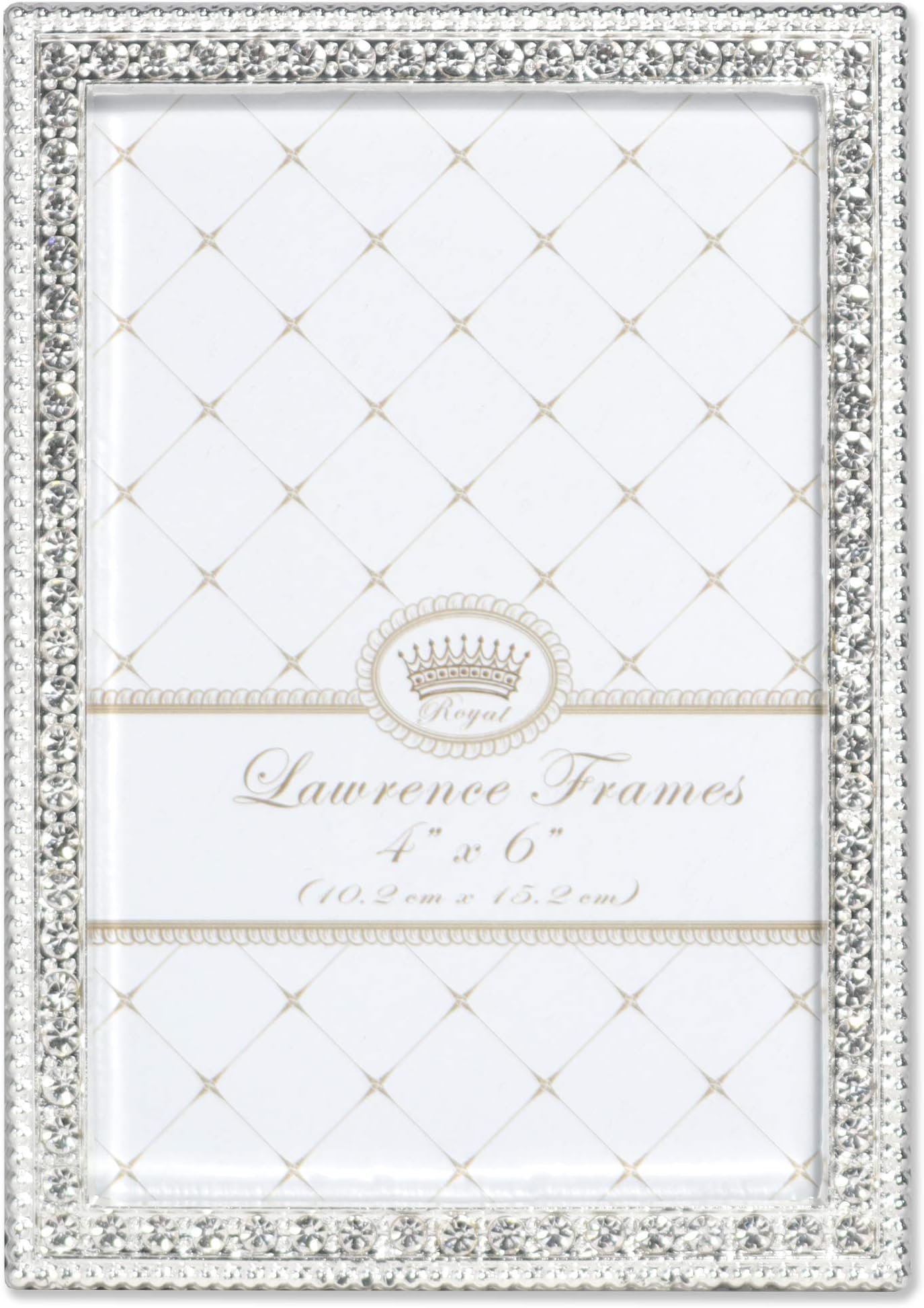 4x6 Sarah Silver Metal Crystal Picture Frame, White