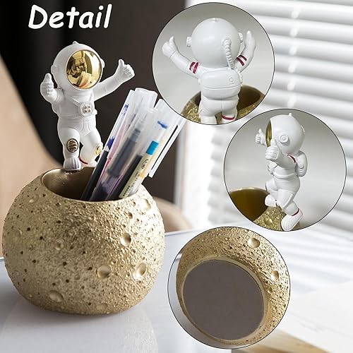 Miniatura 5 de Kimdio Soporte para bolígrafo, soporte de astronauta para soporte de lápices de escritorio, organizador de luna de escritorio de resina, accesorios