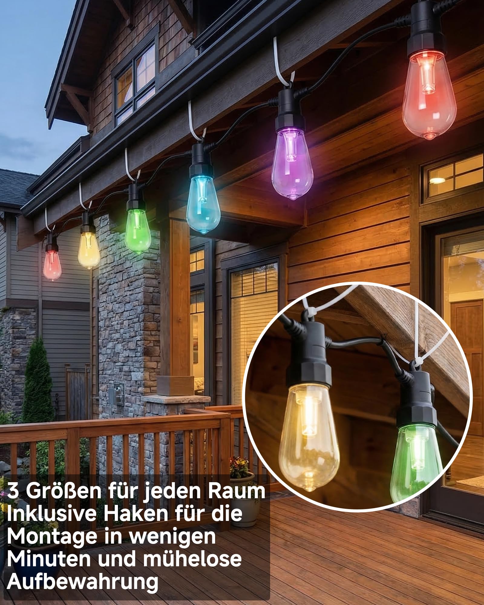 LED Lichterkette Außen ST48 15 m mit 20 LED-Lampen, LotusLamp X App & Fernbedienung, RGB Farbwechsel, IP65 Wasserdicht, Erweiterbar, LED Außenbeleuchtung für Garten, Terrasse & Balkon（50FT）