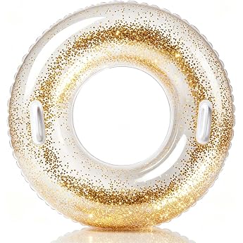 Adult Swimming Ring with Handle 90 cm Inflatable Swimming Ring Transparent Glitter Pool Swimming Ring Made of PVC with 2 Handles Adult Swimming Ring for Pool Beach & Summer Holidays