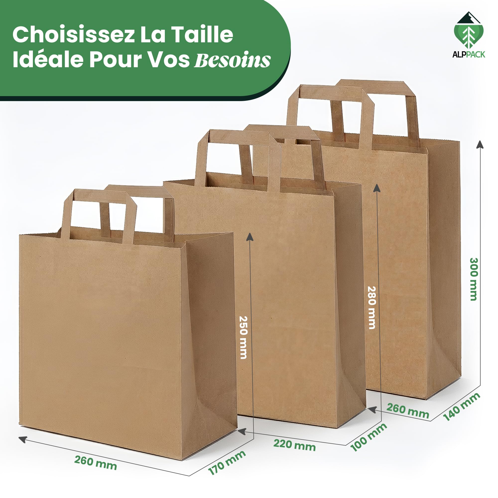 Bolsa Kraft con asas - 250 bolsas de papel Kraft 22 + 10 x 28 cm - Bolsa de regalo resistente para cumpleaños, Navidad y Pascua - Papel Kraft reciclable para tienda y embalaje