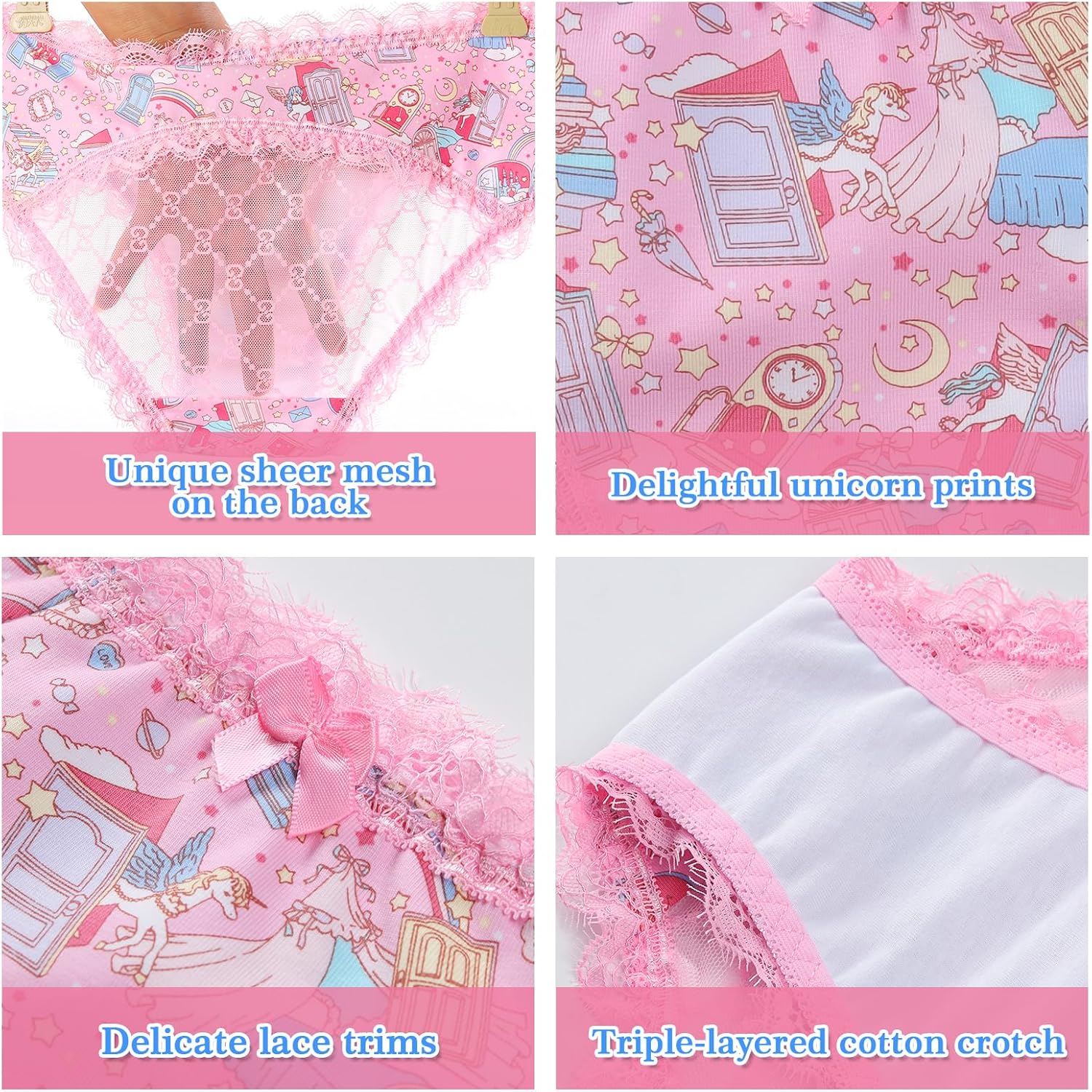 Littleforbig Unisex Hipster Lace Briefs Unicorn Dreams Panties Cotton Shaping Tucking Gaff Briefs - Image 5