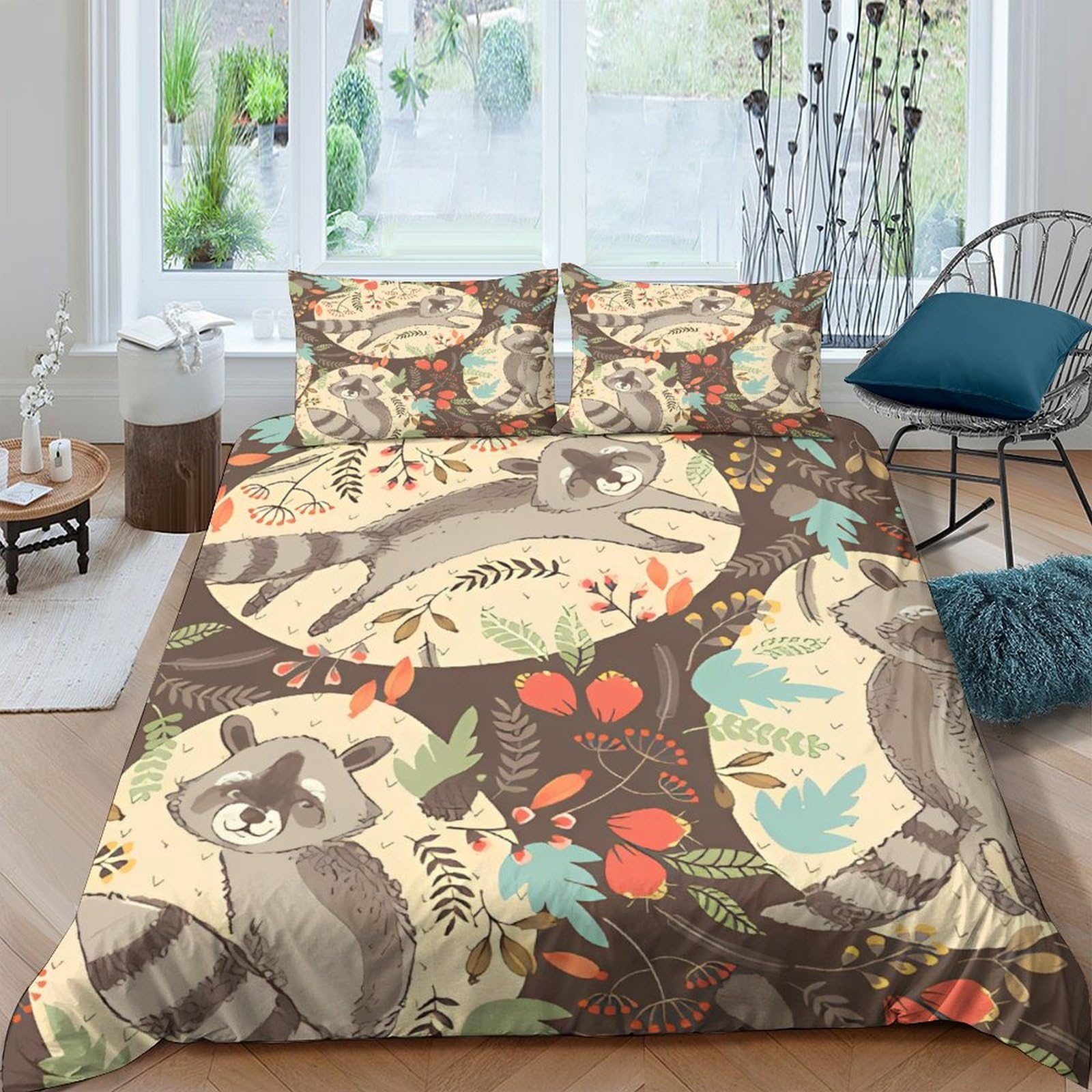 Parure de lit raton laveur housse de couette douce dessin fait main