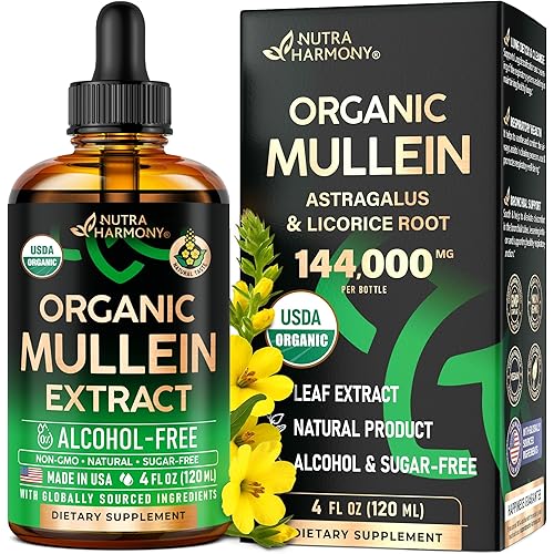 Mullein Drops for Lungs - USDA Organic Liquid - Mullein Leaf Extract Supplement - Made in USA - Lung & Bronchial Cleanse for Smokers - Respiratory Health Support - As Tincture, Tea, Pills - 4 fl oz