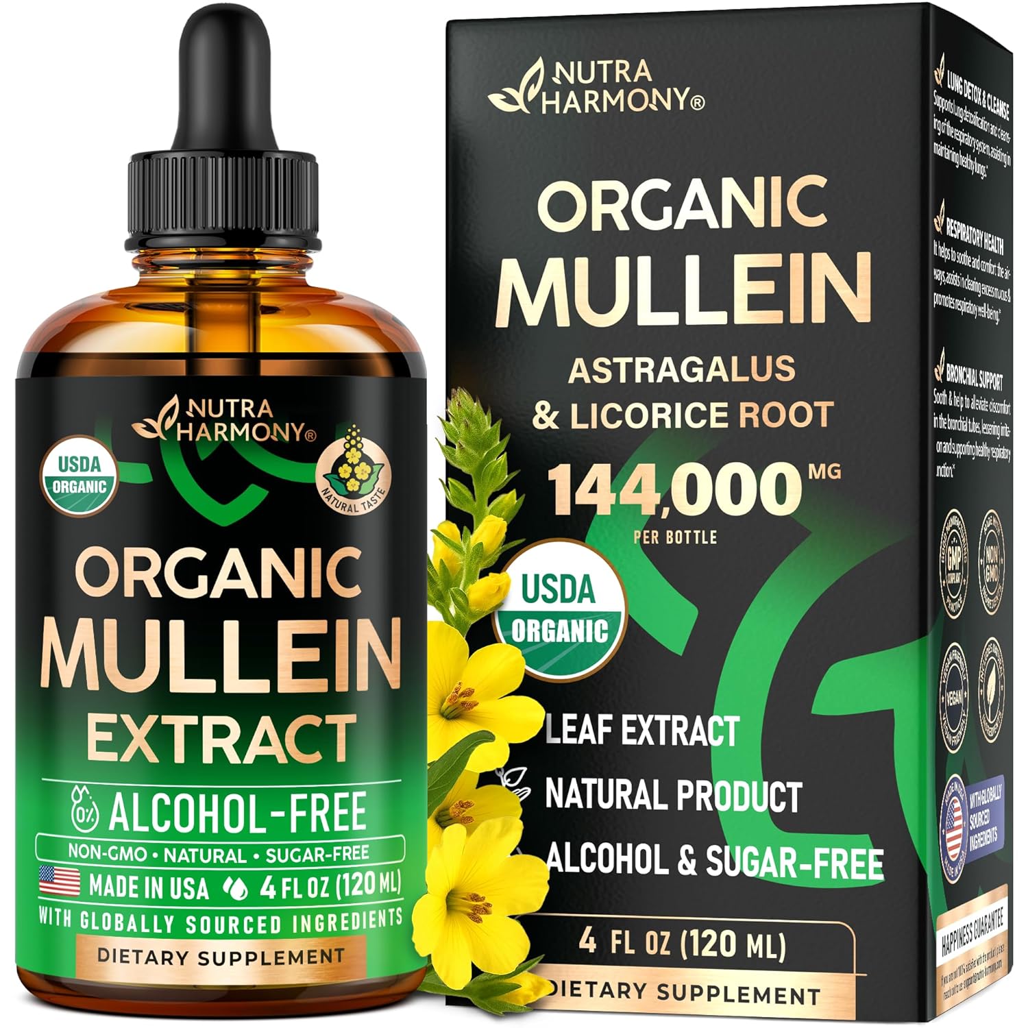 Mullein Drops for Lungs - USDA Organic Liquid - Mullein Leaf Extract Supplement - Made in USA -