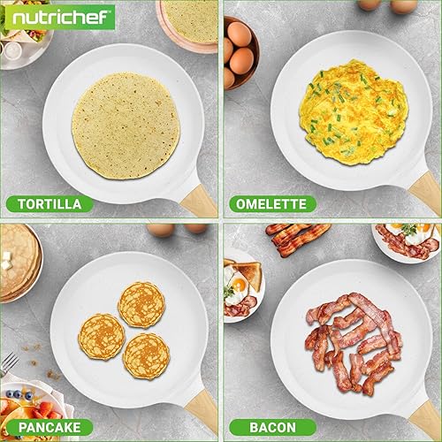 Miniatura 3 de NutriChef Juego de 2 sartenes antiadherentes para crepé, sartenes Dosa recubiertas de mármol de 11 pulgadas con esparcidores de madera, baquelita y