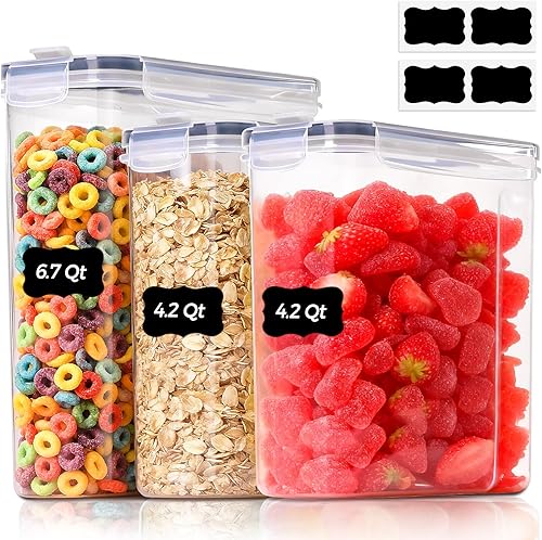 Miniatura 9 de ComSaf Juego de 3 contenedores de almacenamiento para cereales, recipientes herméticos para alimentos con tapa para arroz y comida para mascotas,