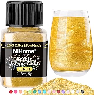 NiHome Edible Luster Dust Glitter Powder Metallic Fancy Food Decorating Sprinkle Glimmery Brew Dust for Drink Wine Beverage Cake Dessert Home Bakery Restaurant Vegan Allergen-Free (Sunlit, 5g/0.18oz)
