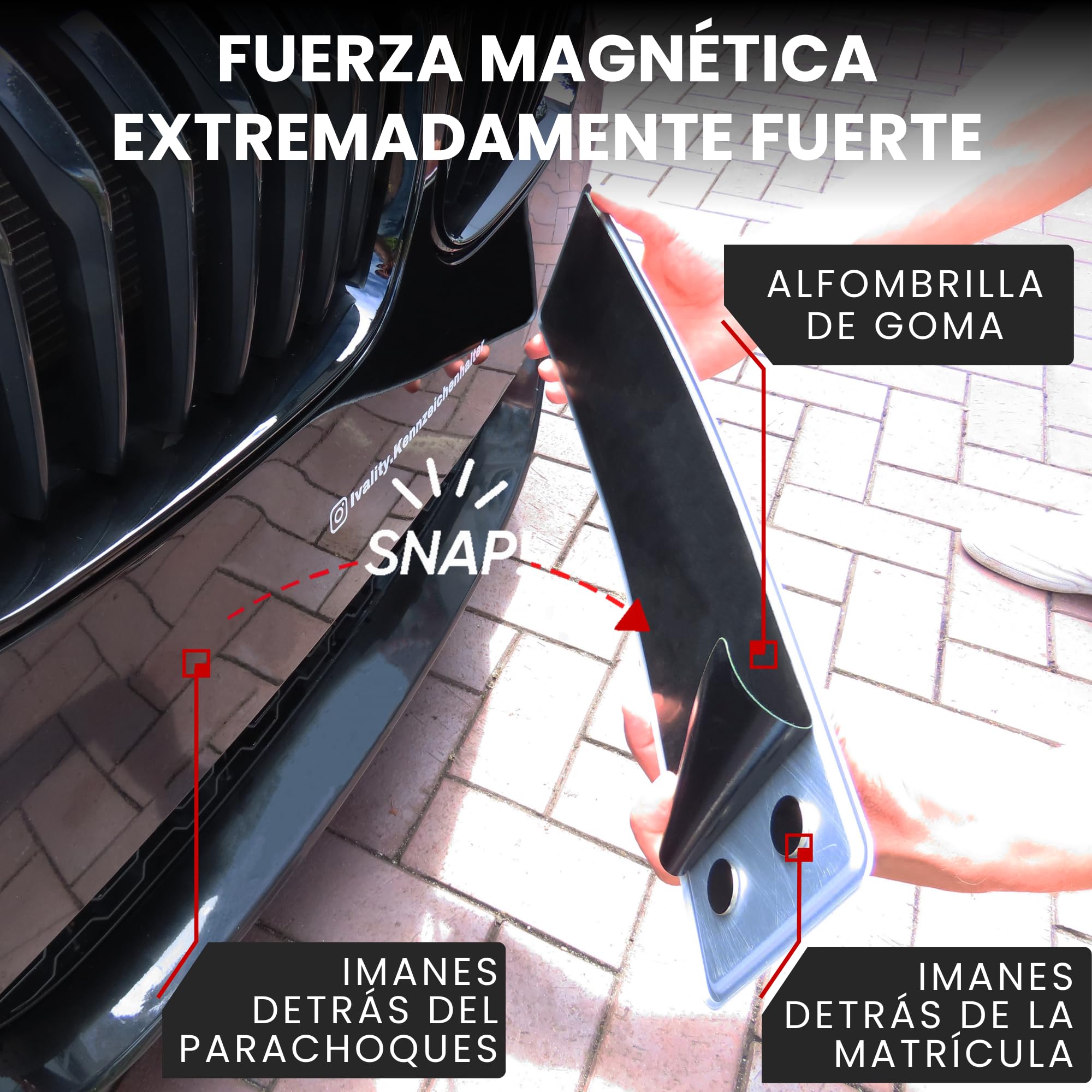 IVALITY® 100% Invisible - Portamatrículas magnético, portamatrículas magnético sin Marco para 1 matrícula española