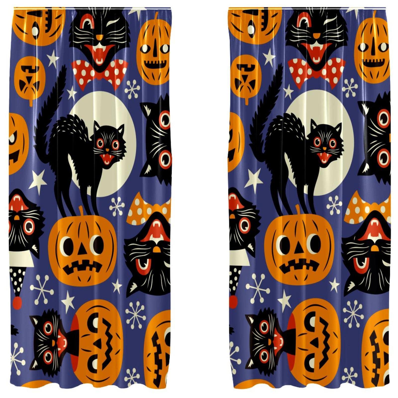 Rideaux de chambre Halloween citrouille et chat noir pour décorer votre intérieur
