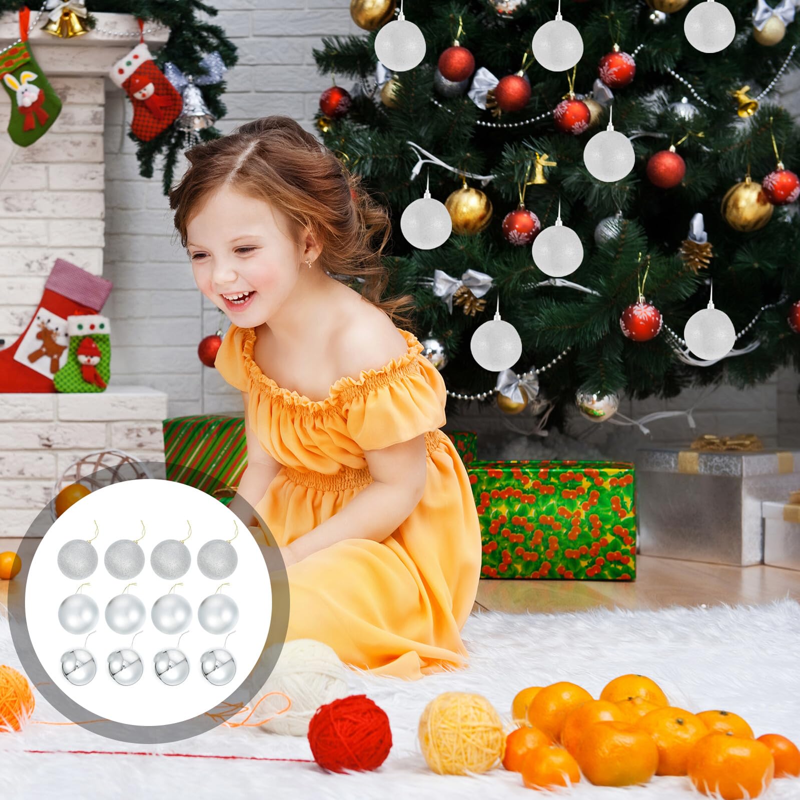 TOYANDONA 24 Stück Weihnachtskugeln 8cm Silber Glänzend Kunststoff Dekorative Christbaumkugeln Hängende Baum Anhänger für Weihnachtsdeko Wohnzimmer Party