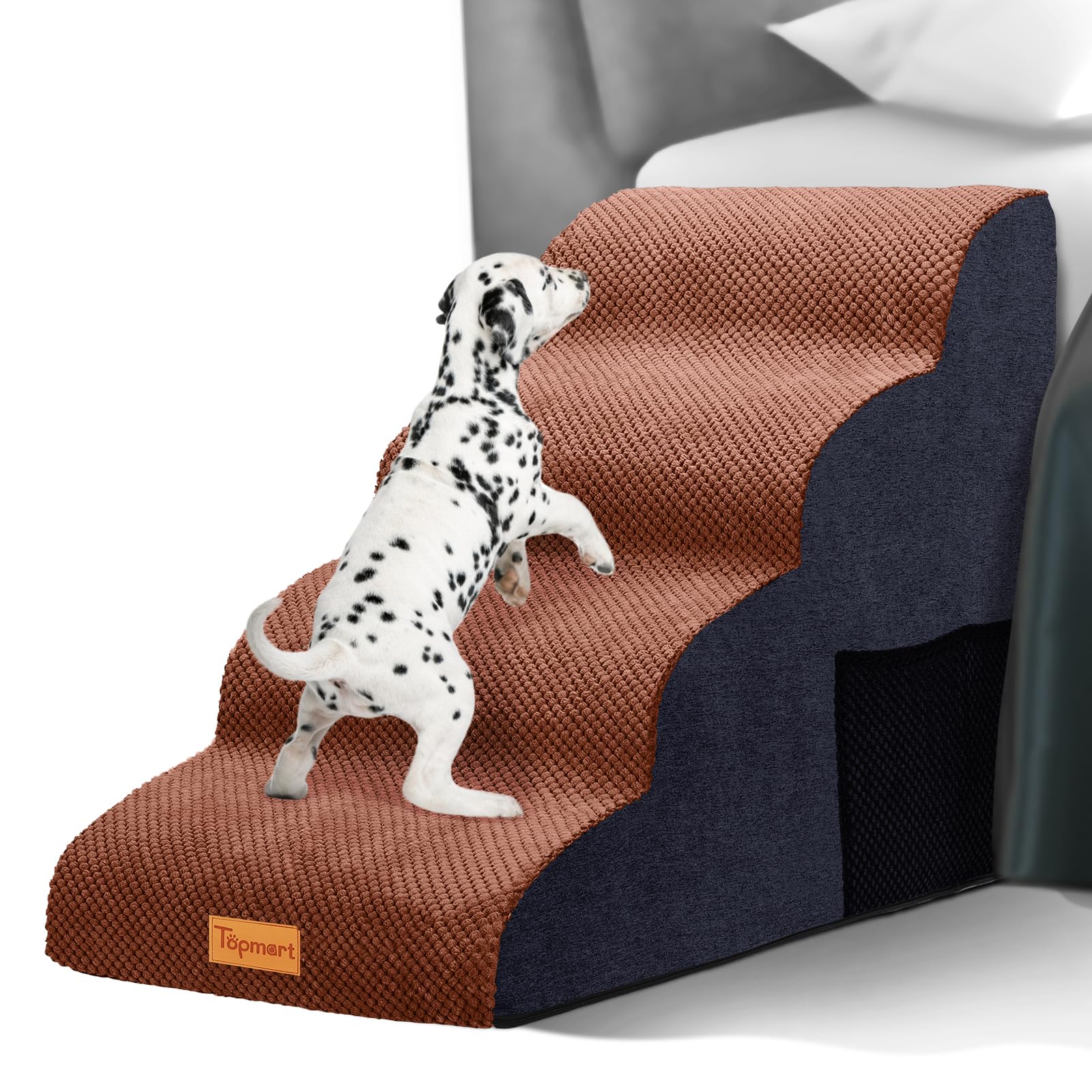 Topmart High Density Foam Dog Steps 4 Tiers,Extra Wide Deep Pet Steps,Non-Slip Dog Stairs Ramp for Bed,Soft Foam Cat Ladder,Best for Older Injured,Older Pets,Cats with Joint Pain