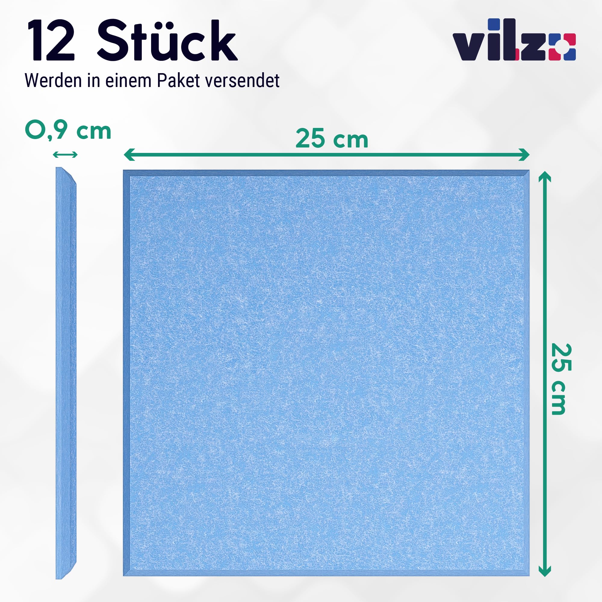 vilz 12x paneles de aislamiento acústico pared autoadhesivos de fieltro reciclado 250x250x9mm paneles acústicos panel acústico de pared azul cielo aislamiento acústico oficina