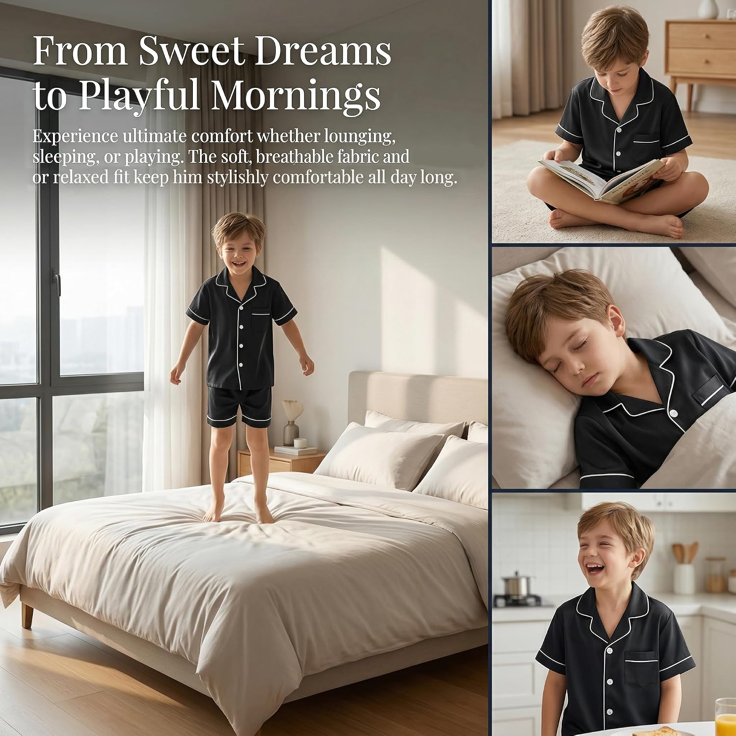 SANGTREE Kids Soft Pajama Set 2 Pcs Short Sleeve Sleepwear Button Down PJS | Gentle on Skin, Button-Front Top and Elastic Waist Shorts, for Cozy Nights