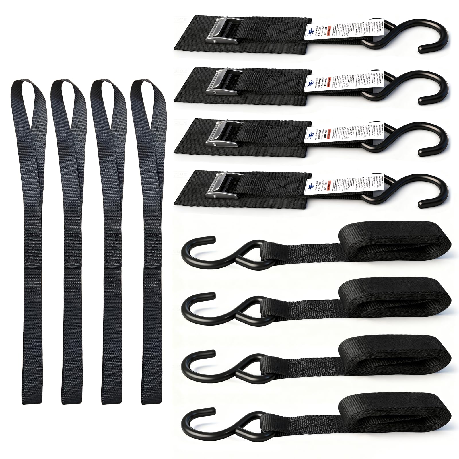 Motorcycle Tie Down Straps 4-Pack: Quick-Release Buckle & Scratch Guard Design for Securing Bike, Saddlebags, Cargo | 1" x10' | 1200LBS Break Strength