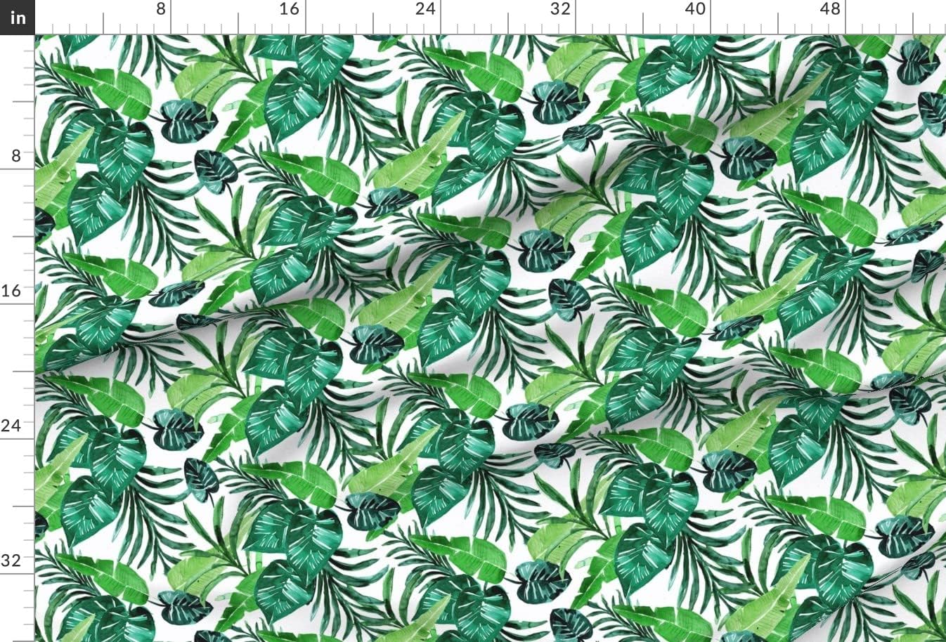 Spoonflower Fabric - Tropical Green White Leaves Palm Monstera Jungle Banana Leaf Printed on Minky Fabric by The Yard - Sewing Baby Blankets Quilt Backing Plush