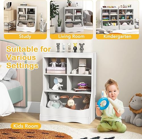 Miniatura 7 de HONEY JOY Organizador de almacenamiento de juguetes para niños con estantería, armario de almacenamiento de organización de 4 compartimentos con