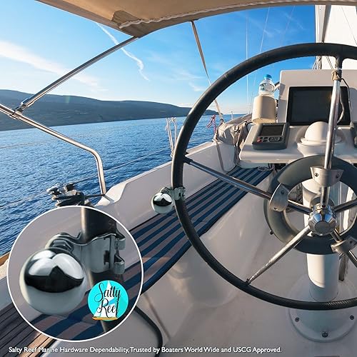 Miniatura 2 de Salty Reef - Pomo suicida para volante  Acero inoxidable universal de grado marino AISI 316, se adapta a volantes de hasta 34 pulgadas (los 3