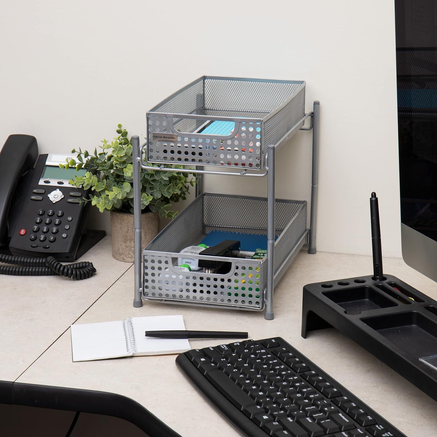 Mind Reader Accessory Organizer, Supply Storage, Desktop, Crafts, Office, Metal Mesh, 8"L x 12.5"W x 11.25"H, White