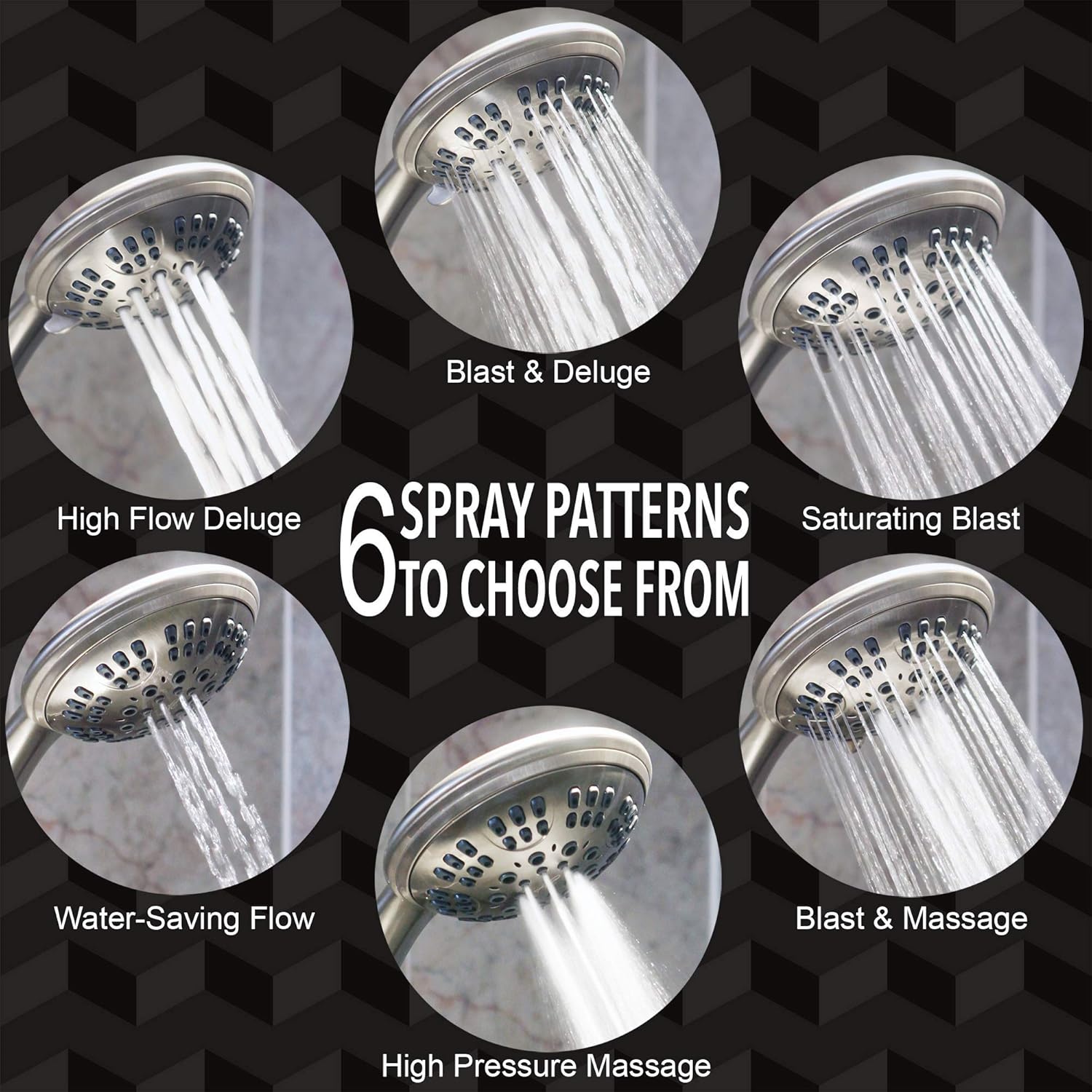 6 Function Handheld Shower Head Bundle - Adjustable High Pressure Rainfall Spray In Removable Hand Held Showerhead With Shower Arm Mount And Stainless Steel Hose, 1.8 GPM - Brushed Nickel