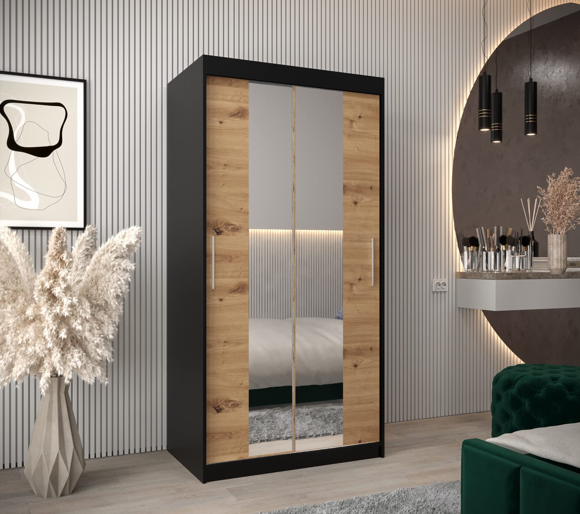 Guardaroba Ponce, Armadio Per Camera Da Letto A 2 Ante Scorrevoli, Mobile Con Barra Appendiabiti E 2 Ripiani 150x60h200 Cm Bianco