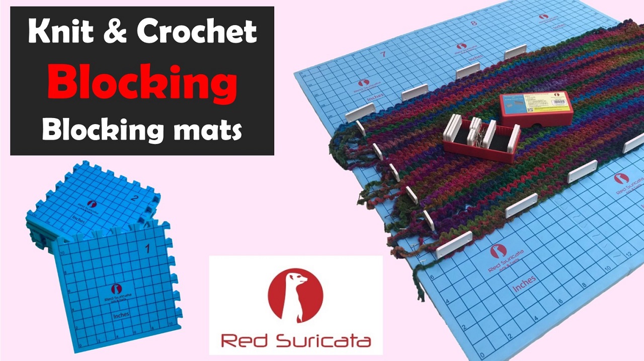 Red Suricata Blocking Mats For Knitting & Crochet - Extra Thick Boards With Grid And 50 T-Pins
